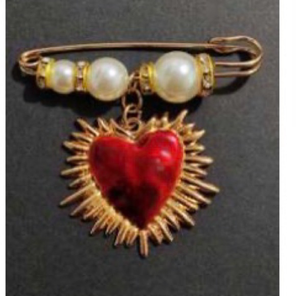 Radiant Gold And Red Heart Brooch